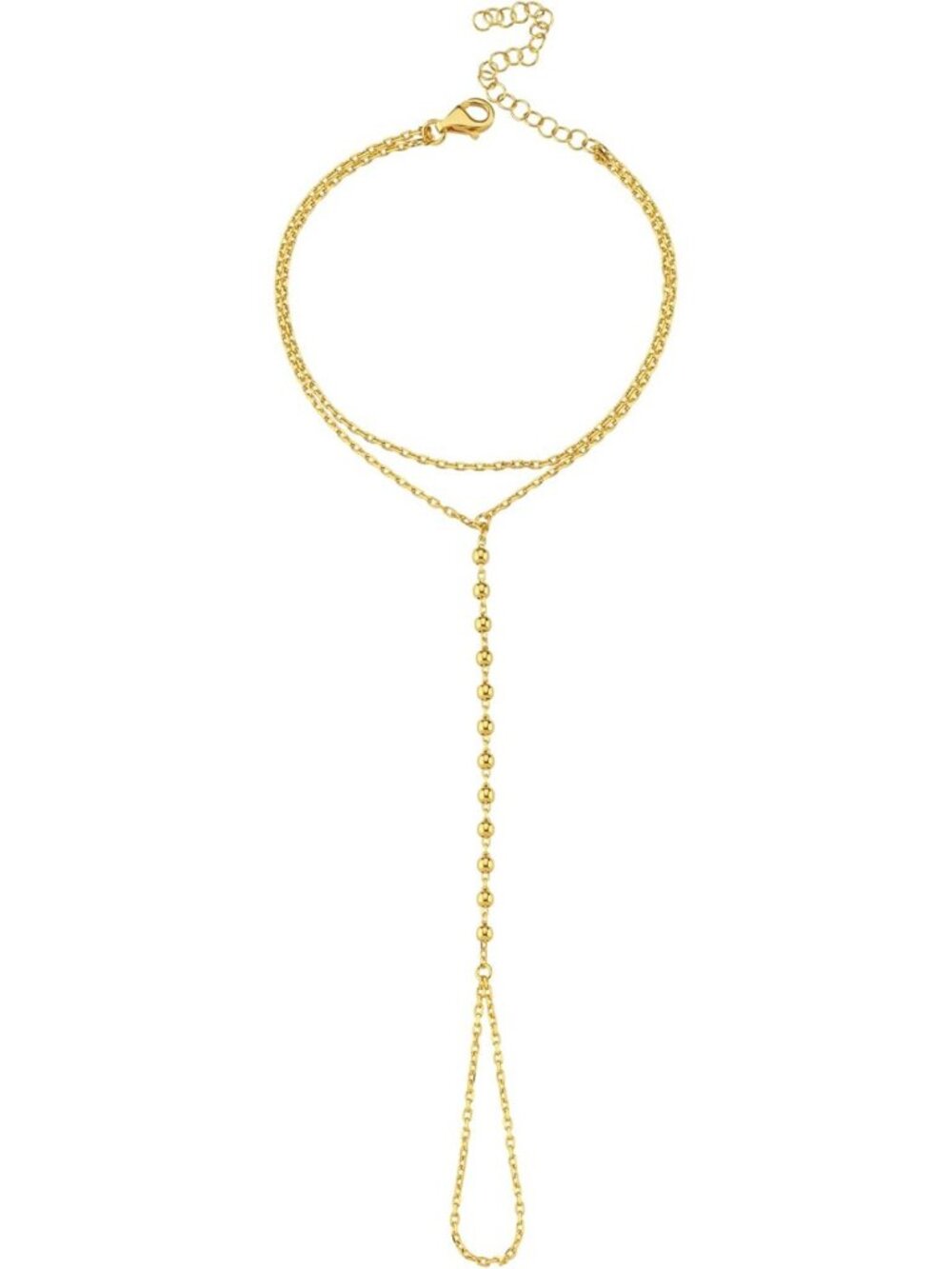 Dainty 18K Gold Vermeil Hand Chain Bracelet Ring, Adjustable Finger Jewelry